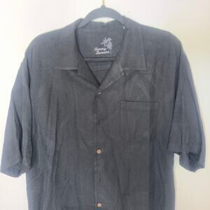 Tommy Bahama 100% Silk Mens Large Black Tropical Print Hawaiian Short Sleeve